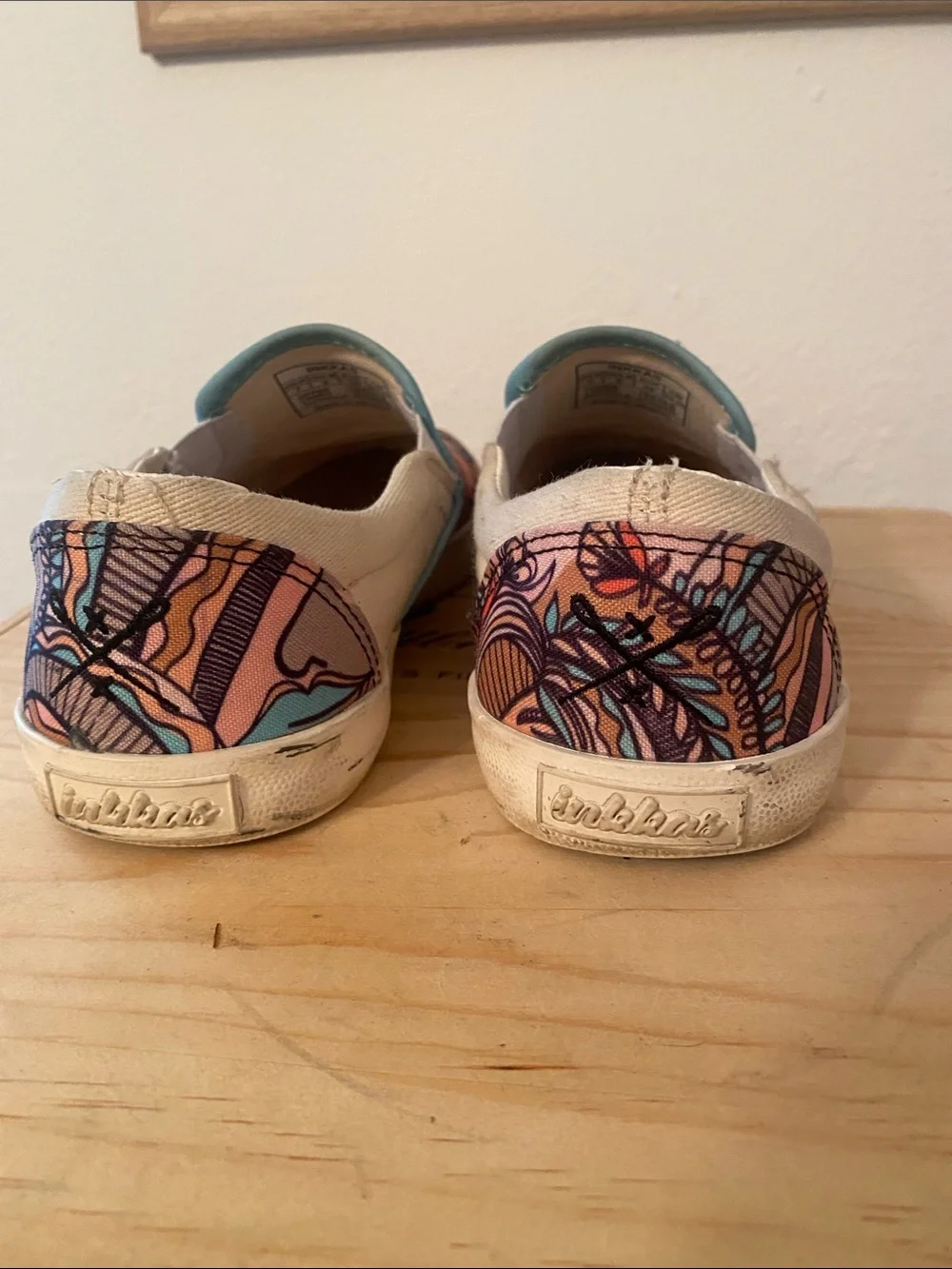 Slip-On Canvas Shoes with Pink & Teal Abstract Floral Print / Feminine Face
